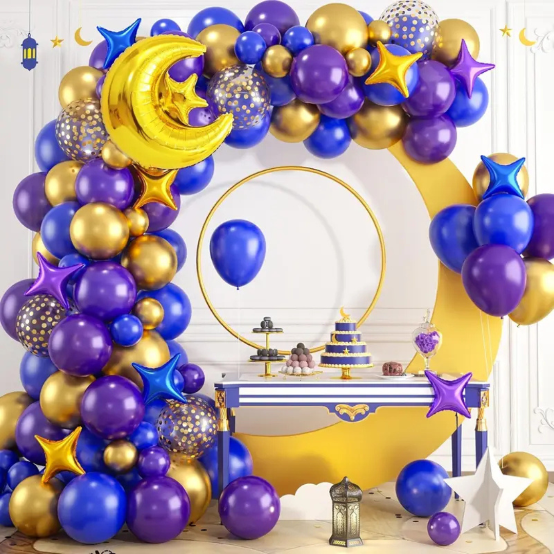 LA LUSH 83 Pcs Ramadan & Eid Balloon Decoration Set – Crescent & Star Foils