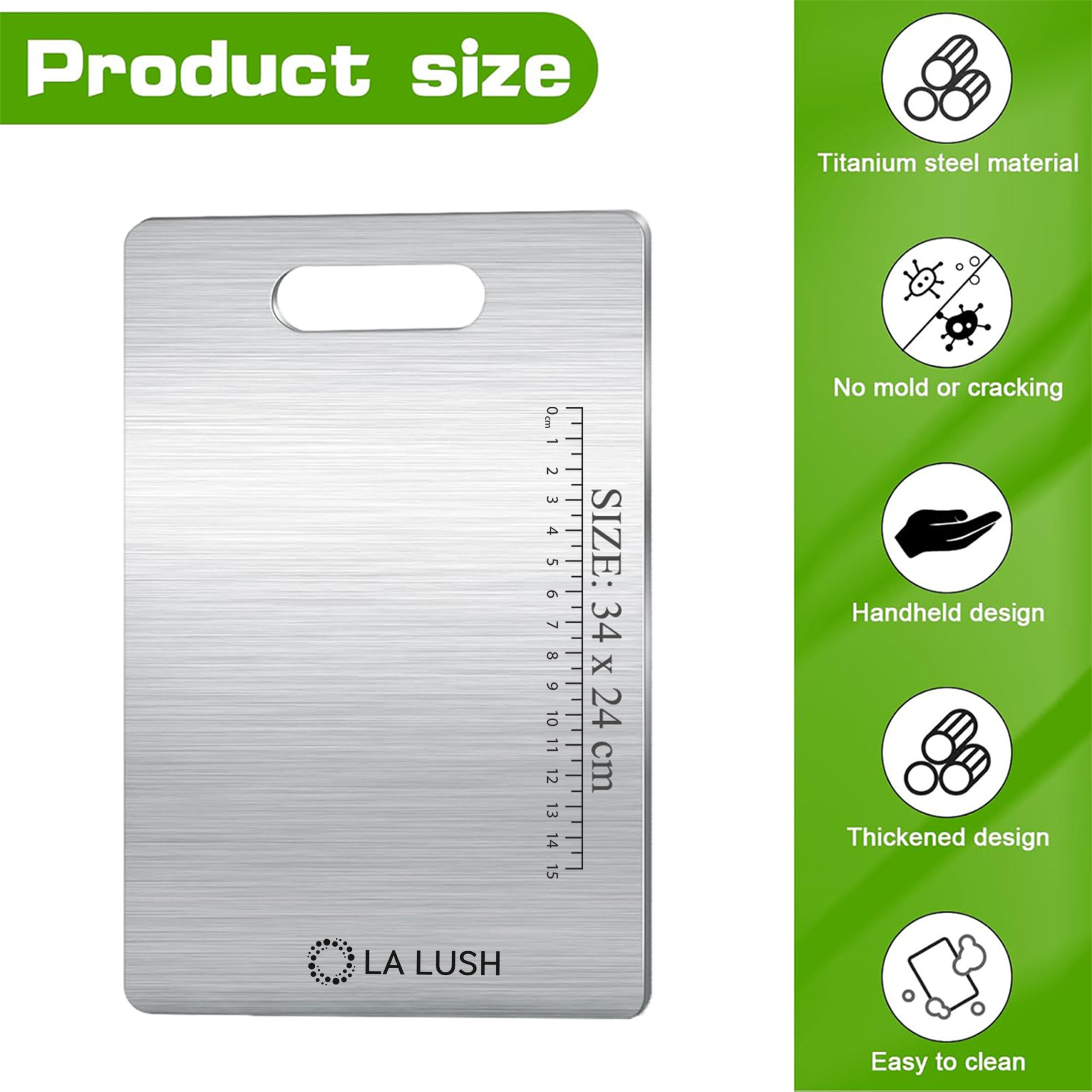 LA LUSH Titanium & Stainless Steel Cutting Board – Double-Sided 316 Grade Durable Chopping Board - Image 3