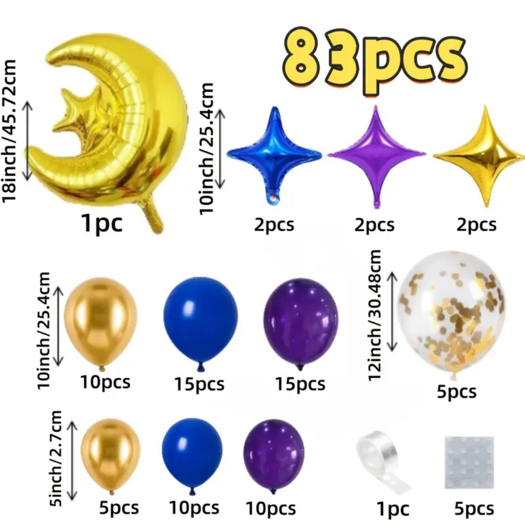 LA LUSH 83 Pcs Ramadan & Eid Balloon Decoration Set – Crescent & Star Foils - Image 3