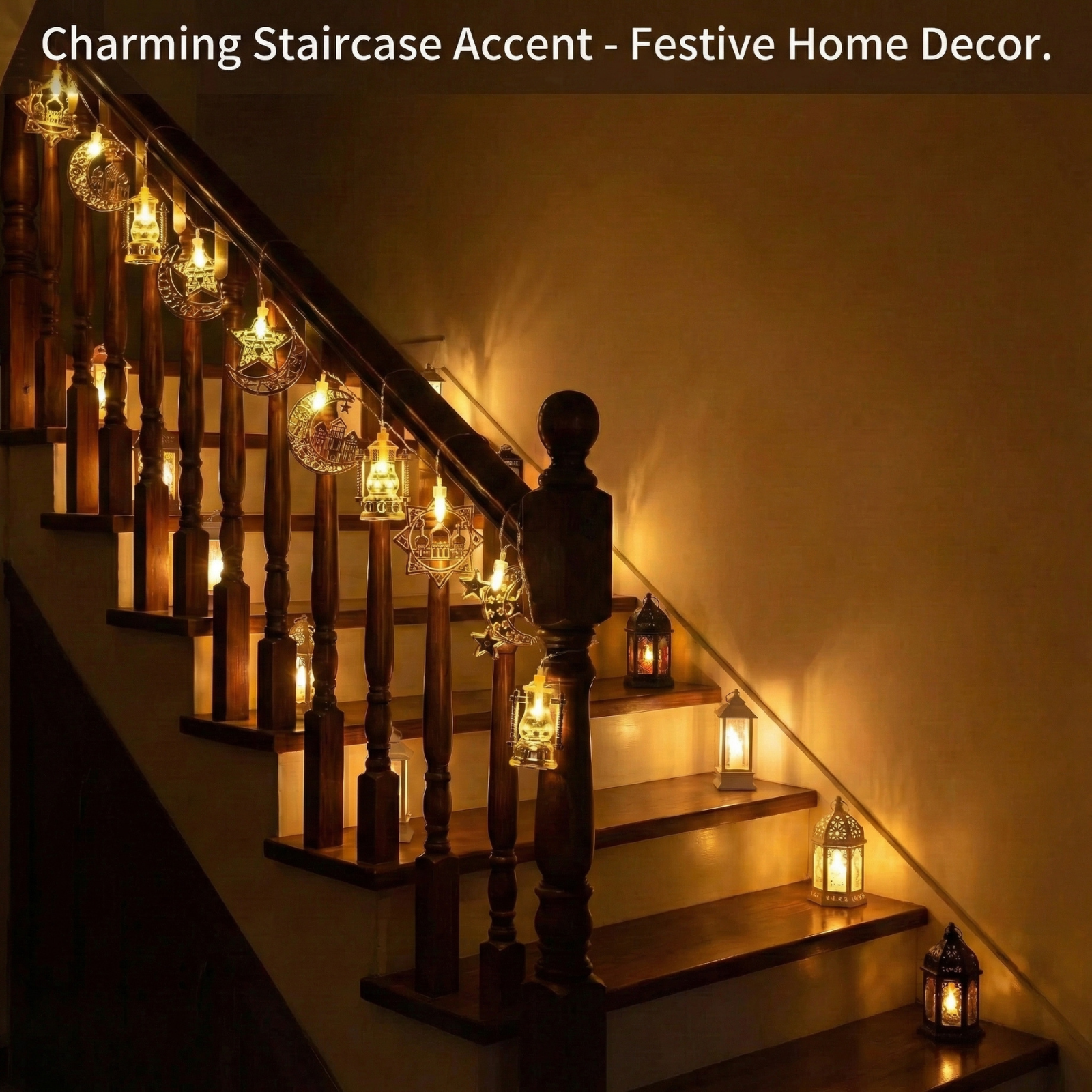 LA LUSH Ramadan Moon & Star LED String Lights – 10 Warm White LEDs, 10FT - Image 2