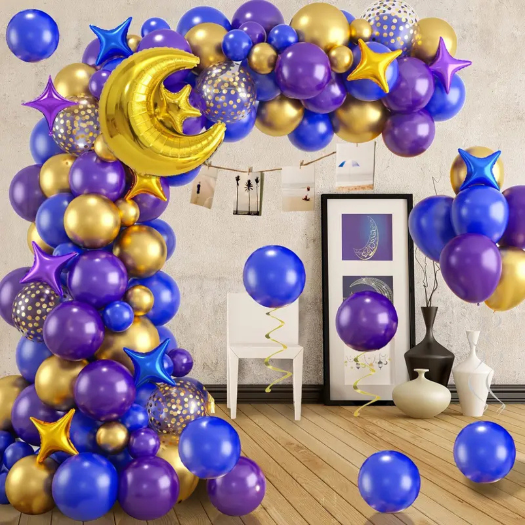 LA LUSH 83 Pcs Ramadan & Eid Balloon Decoration Set – Crescent & Star Foils - Image 5