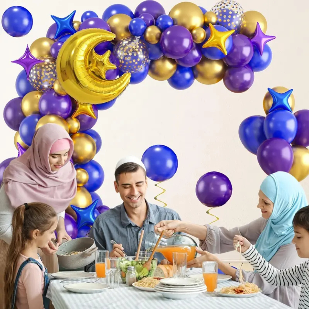 LA LUSH 83 Pcs Ramadan & Eid Balloon Decoration Set – Crescent & Star Foils - Image 6
