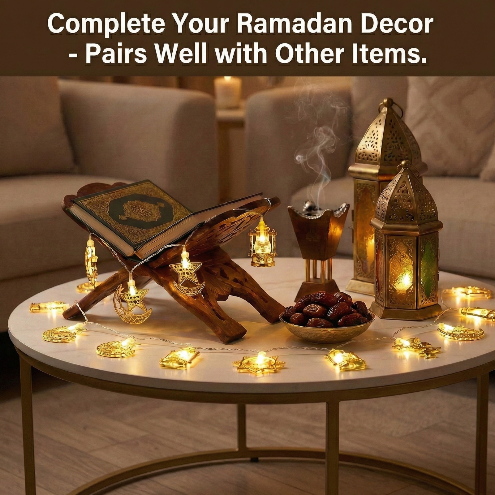 LA LUSH Ramadan Moon & Star LED String Lights – 10 Warm White LEDs, 10FT - Image 5