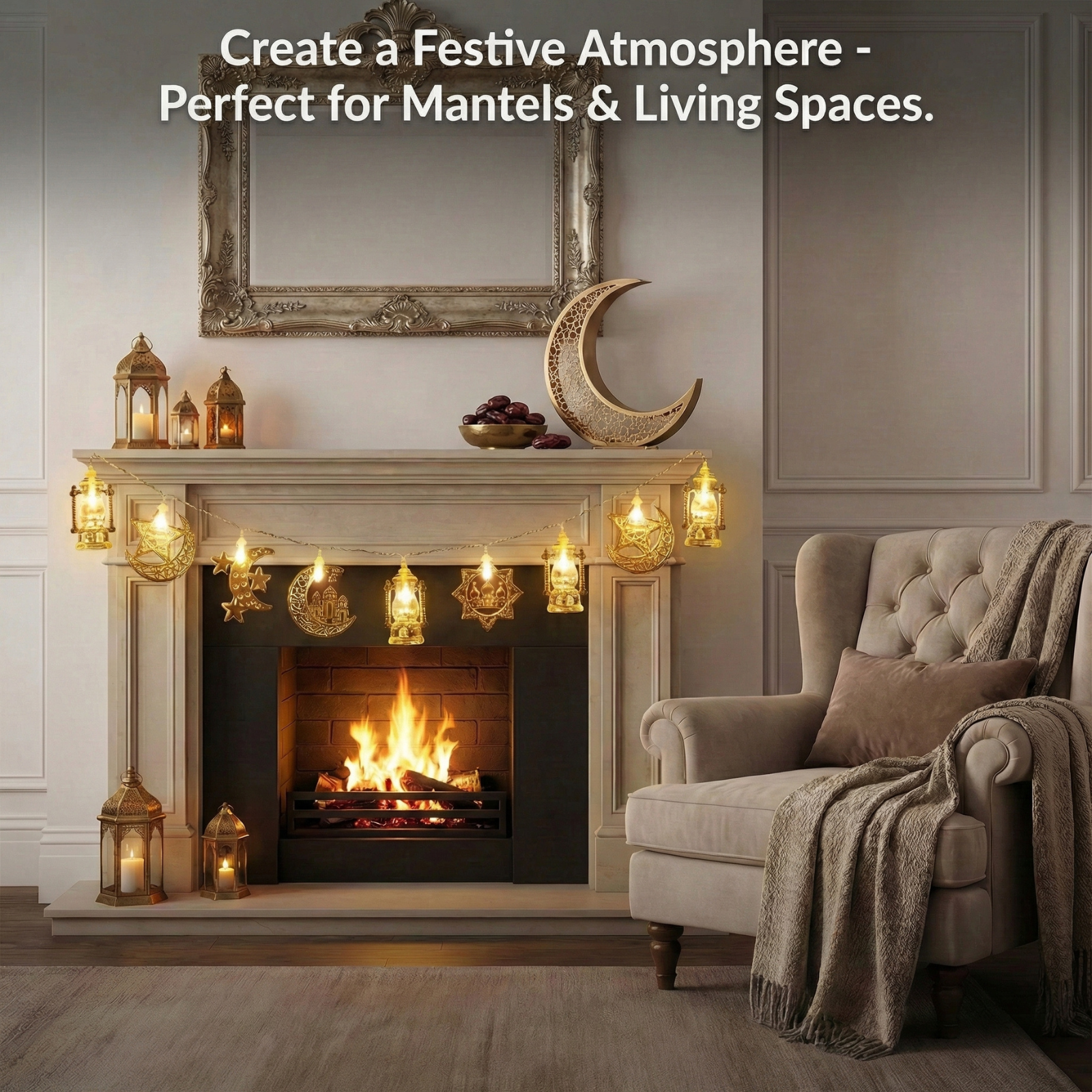 LA LUSH Ramadan Moon & Star LED String Lights – 10 Warm White LEDs, 10FT - Image 6