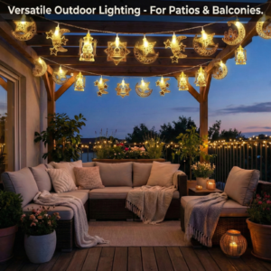 LA LUSH Ramadan Moon & Star LED String Lights – 10 Warm White LEDs, 10FT