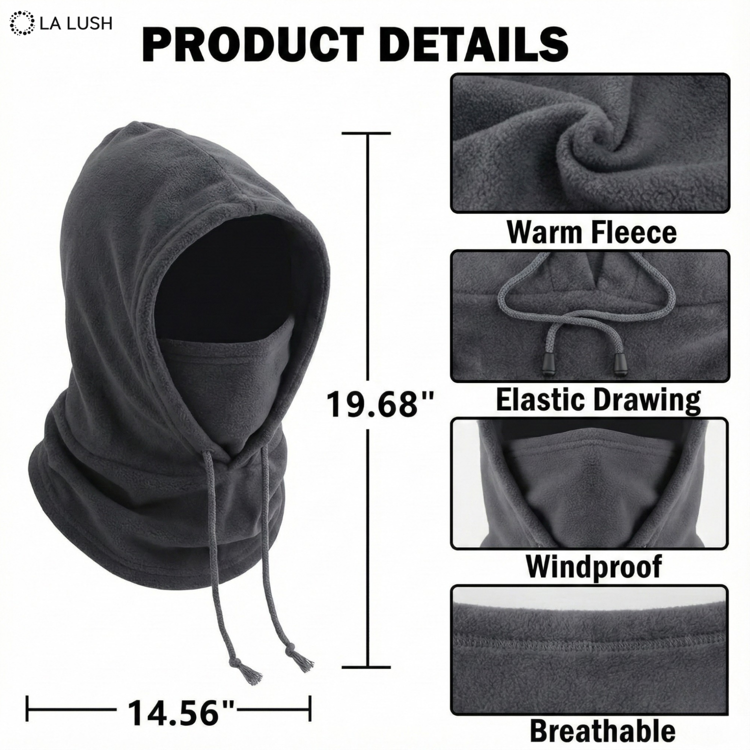LA LUSH 3-in-1 Balaclava Winter Mask – Windproof Hat & Scarf for Men & Women - Image 2