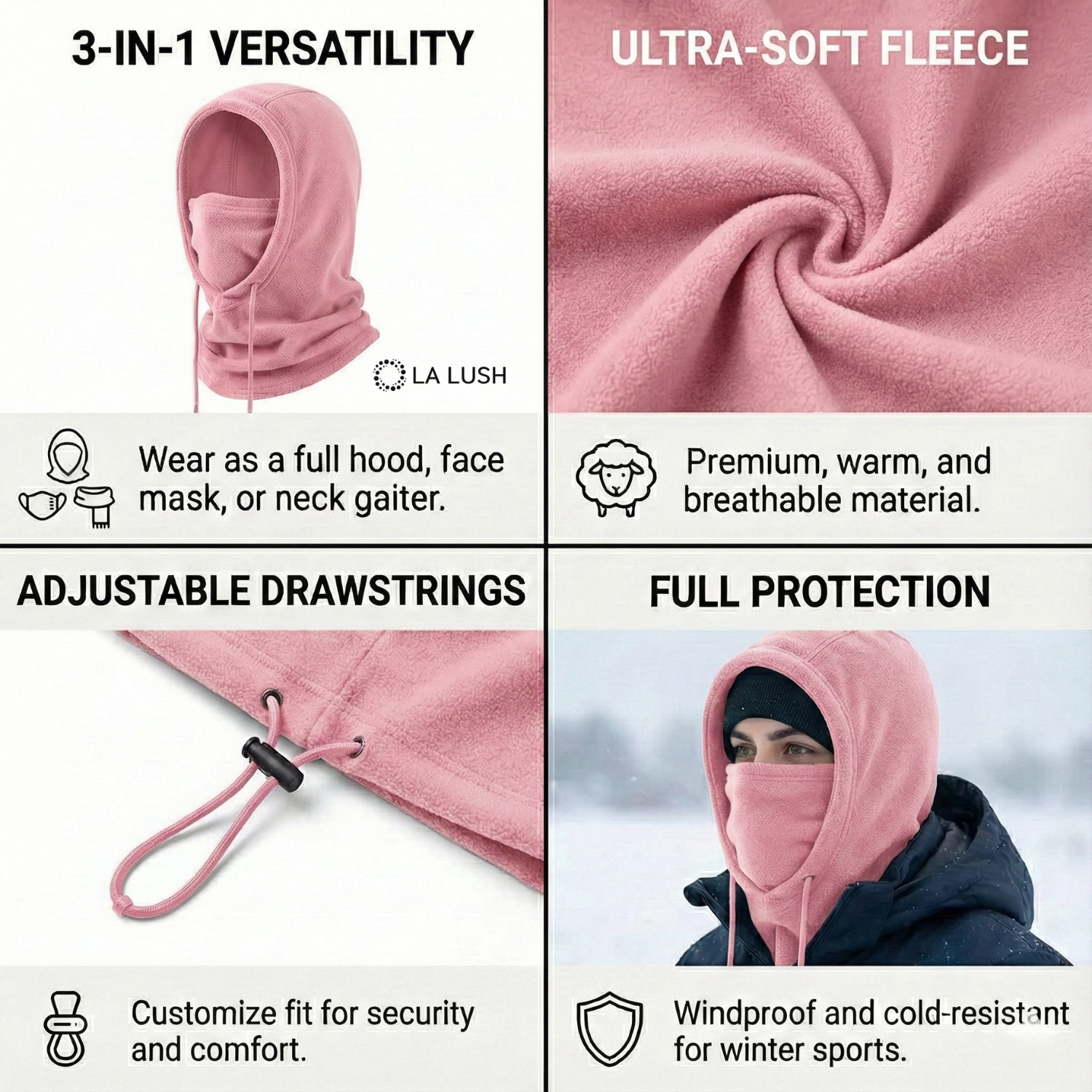 LA LUSH 3-in-1 Balaclava Winter Mask – Windproof Hat & Scarf for Men & Women - Copy - Image 6